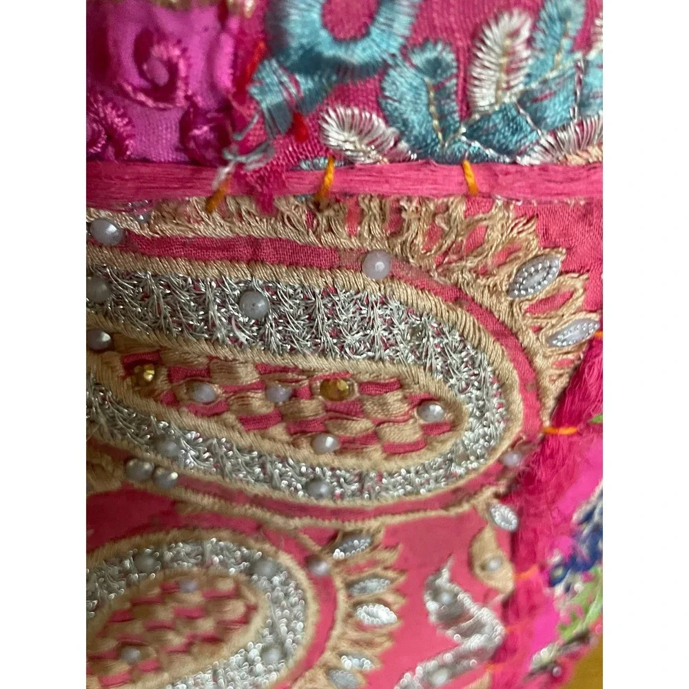 Handmade Indian Round Recycled Sari Patchwork Floor Pouf 18